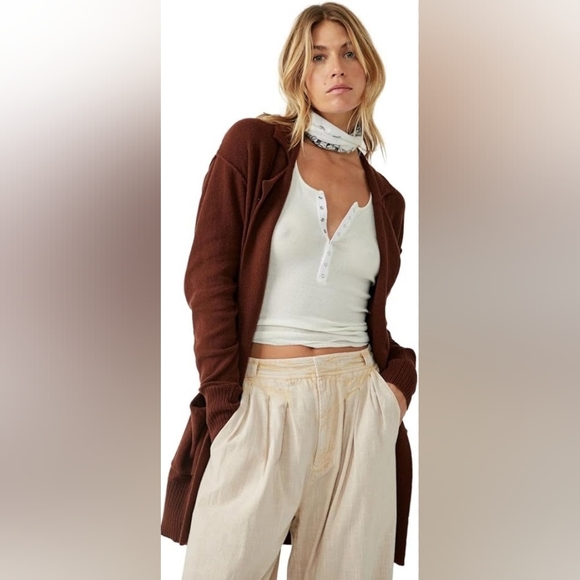 NWT❤️🔥$168 Free People Oversized Chestnut Desert Cardigan 🌎 Blazer Silhouette - Picture 2 of 9